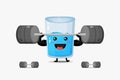 Cute water glass mascot lifting a barbell