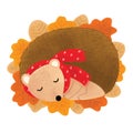 Cute watercolor hedehog and leaves in the Autumn vector.