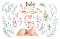 Cute watercolor baby deer animal , nursery isolated illustration for children clothing, pattern. WatercolorHand drawn Royalty Free Stock Photo