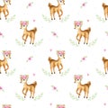 Cute watercolor baby deer animal seamless pattern, nursery isolated illustration for children clothing, patterns