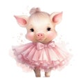 cute watercolor balerina pig isolated on white