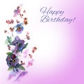 Cute watercolor birthday card with blue pansies.