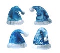 Cute watercolor blue santa hat.