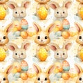 cute watercolor bunny with easter eggs on yellow background. seamless pattern. tile Royalty Free Stock Photo
