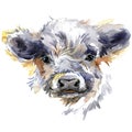 Cute watercolor calf. Baby bull illustration. cattle. farm animal. Royalty Free Stock Photo