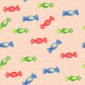 Cute watercolor candy pattern. Colorful hand drawn candy background