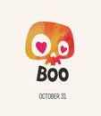 Cute Watercolor cartoon skull. Boo Happy Halloween poster or card template Vector Illustration.