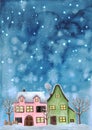 Cute watercolor Christmas houses.