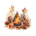 Cute watercolor cozy campfire, illustration