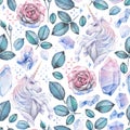 Watercolor design with unicorn and rose vignette Royalty Free Stock Photo