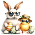 Cute Watercolor Easter Bunny Clipart Illustration AI Generative