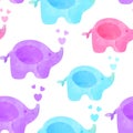 Cute watercolor elephant vector pattern. Girls and Boys nursery print design.