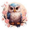 Cute watercolor family Owls illustration painting on white background