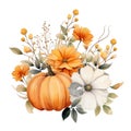 Cute watercolor floral pumpkin decoration, illustration