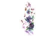 Cute watercolor flower background with blue pansies.