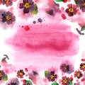 Cute watercolor flower frame. Background with purple petunia.