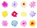 Cute watercolor flowers icons set. Vector illustration. Royalty Free Stock Photo