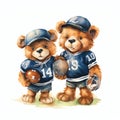 Cute watercolor football family bears illustration, teddy bears clipart