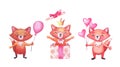 Cute watercolor foxes for birthday party. Set of characters on white. Animals for celebrations Royalty Free Stock Photo