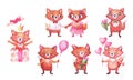 Cute watercolor foxes for birthday party. Set of characters on white. Animals for celebrations Royalty Free Stock Photo