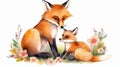 Cute watercolor foxes. Mother and baby Royalty Free Stock Photo