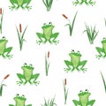 Cute watercolor frog pattern. Seamless vector marsh background Royalty Free Stock Photo