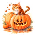 2023 Cute watercolor Halloween collection. cute cats and pumpkins.Perfect for wallpaper,print,stationery, scrapbooking, packaging,