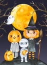 Cute watercolor Halloween collection