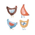 Cute watercolor rustic chicken hen bird illustration set for children print