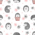 Cute watercolor hedgehogs seamless pattern