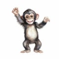 Cute Watercolor Illustration Of A Joyful Chimpanzee Monkey