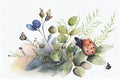 Cute watercolor illustration of a ladybug and butterfly making friends in the garden Royalty Free Stock Photo