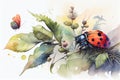 Cute watercolor illustration of a ladybug and butterfly making friends in the garden Royalty Free Stock Photo