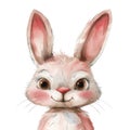 cute watercolor illustration portrait of cartoon fluffy bunny on white background