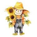 Cute watercolor illustration of scarecrow isolated on white background Royalty Free Stock Photo