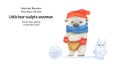 Little bear sculpts snowman, close-up illustration