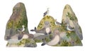 Cute watercolor lazy seal relaxing on sea rocks and cliffs with seagulls. Kawaii illustration for children prints.