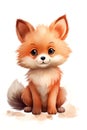 Cute watercolor little fox on a white background. Postcard.