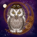 Cute watercolor owl in a steampunk style business suit