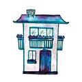 Cute watercolor painted house. Can be used for cute print design for greeting holiday card or fashion design.