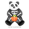 A cute watercolor panda dressed as a skull man for Halloween holding a pumpkin bucket Royalty Free Stock Photo