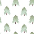 Cute watercolor set of green pine trees for Christmas and New Year decoration. Tree silhouettes illustrations isolated on white ba