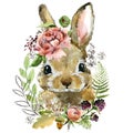 Cute watercolor rabbit. cartoon forest animal illustration.
