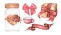 Cute watercolor romantic illustration set of design elements