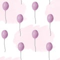 Cute watercolor seamless pattern with purple balloons. Hand drawn ballon illustarion for design, wrapping paper