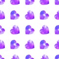 Cute watercolor seamless pattern with purple repeat hearts