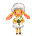 Cute watercolor sheep on a white background.