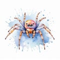 Cute watercolor spider, pastel colors