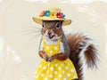 Cute Watercolor Squirrel In Summer Outfit. Royalty Free Stock Photo