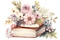 Cute watercolor stack of books with flowers in pastel colors isolated on white background. Perfect for cozy corners Royalty Free Stock Photo